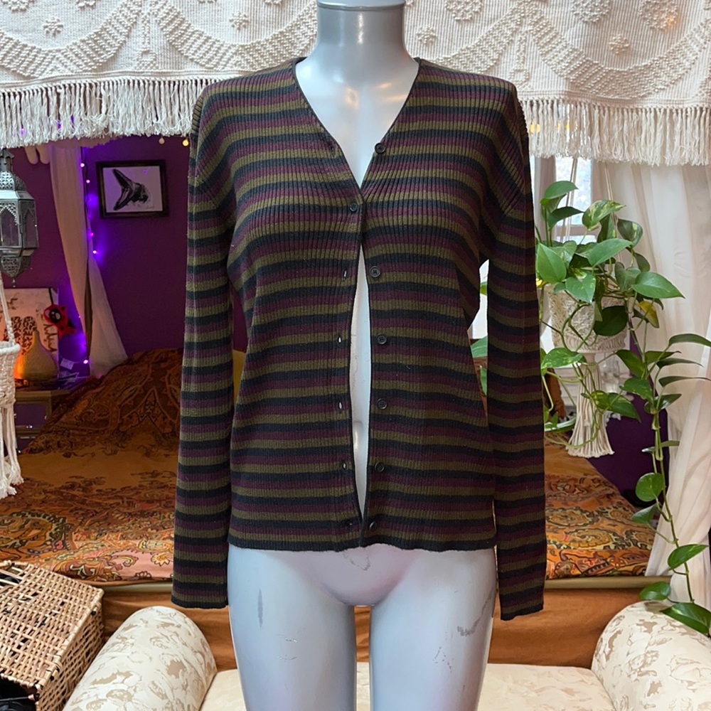 Vintage 90s Grunge Striped Button Down Cardigan Sweater